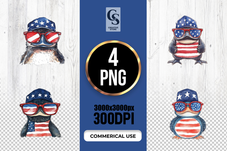 Patriotic Penguin Clipart Sublimation PNG