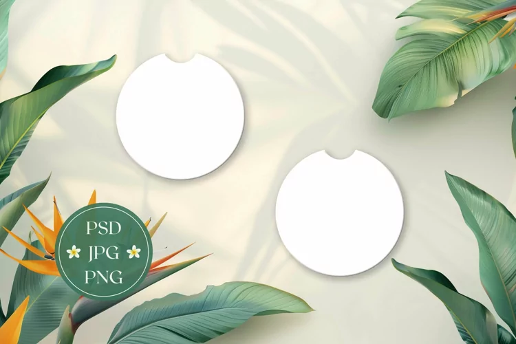 Car Coasters Mock Up, Round Car Coaster Sublimation Mockup