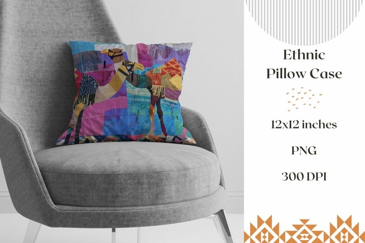 Camel Pillow Case Design, Ethnic Pillowcase Sublimation PNG example image 1