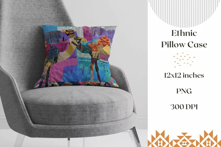 Camel Pillow Case Design, Ethnic Pillowcase Sublimation PNG