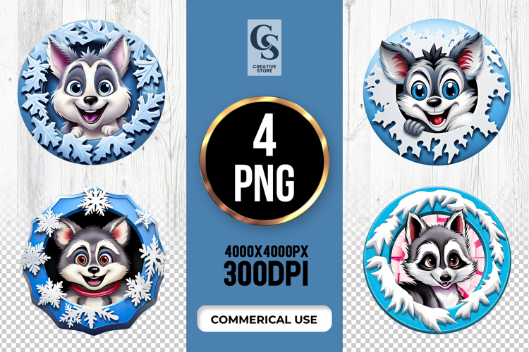 Cute Husky Snowflake Frame Clipart Sublimation PNG