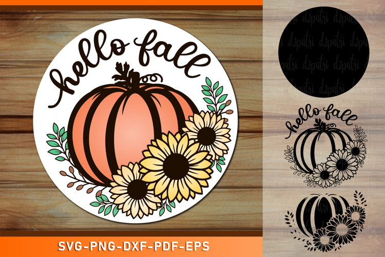 Hello Fall, Pumpkin Round Door Hanger Sign SVG Cut Files
