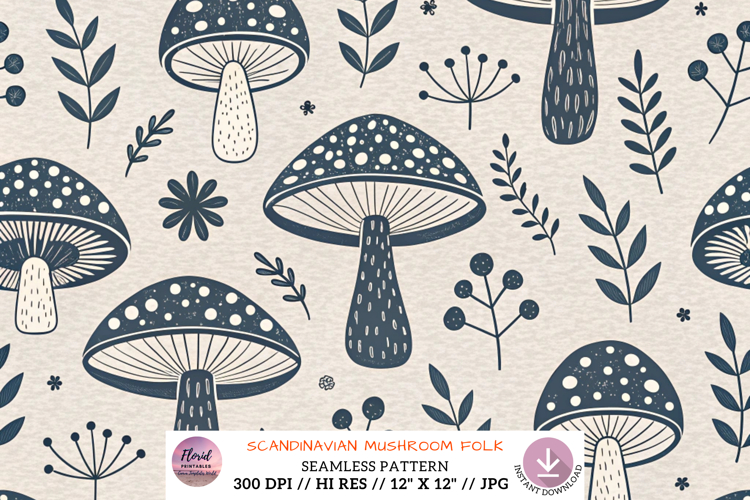 Scandinavian Mushroom Folk Minimalist Paper, Digital Paper