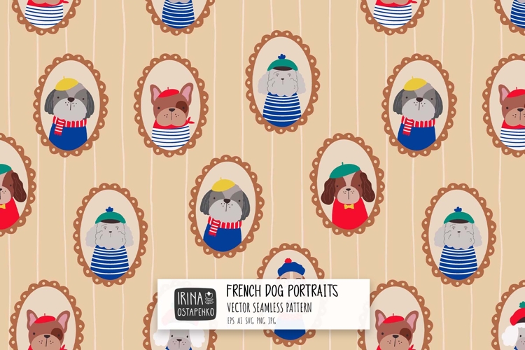 French Dog Seamless Pattern