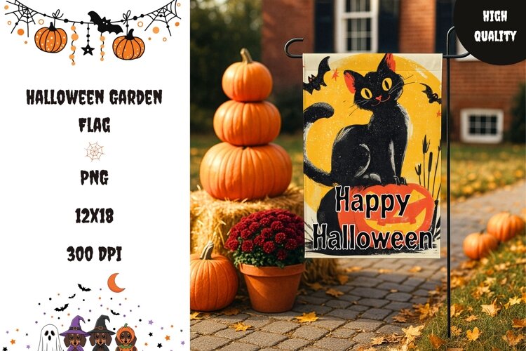 Retro Black Cat Garden Flag Design, Halloween Garden Flag example image 1