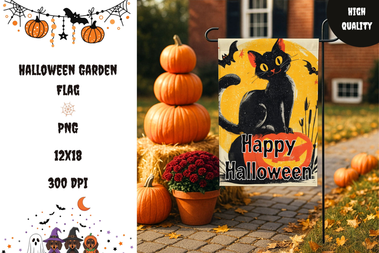Retro Black Cat Garden Flag Design, Halloween Garden Flag