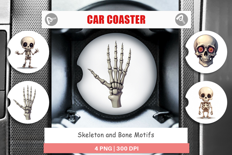 Car Coaster Skeleton and Bone Motifs