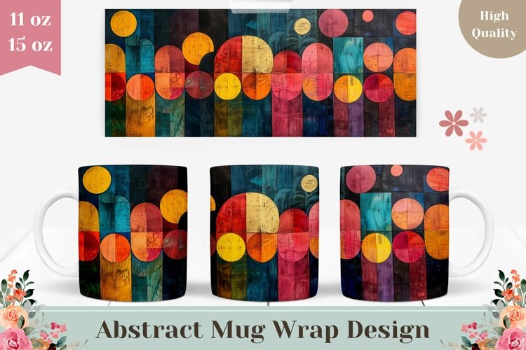 Colorful Art Mug Wrap Design, Circle Mug Template example image 1