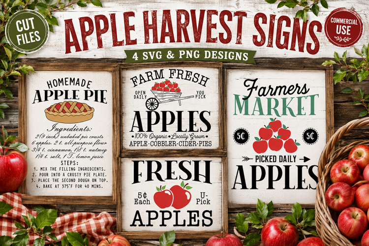 Apple Harvest SVG PNG, Farm Fresh Apples & Apple Pie