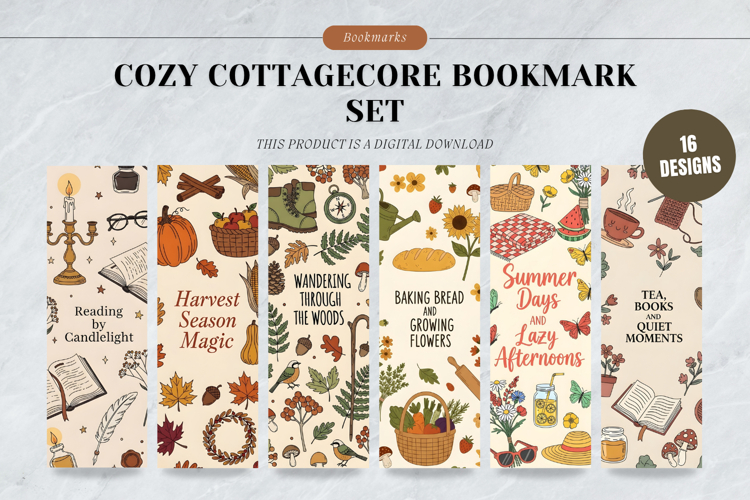 Cozy Cottagecore Bookmark Set,Warm Pastel Floral Designs example image 1