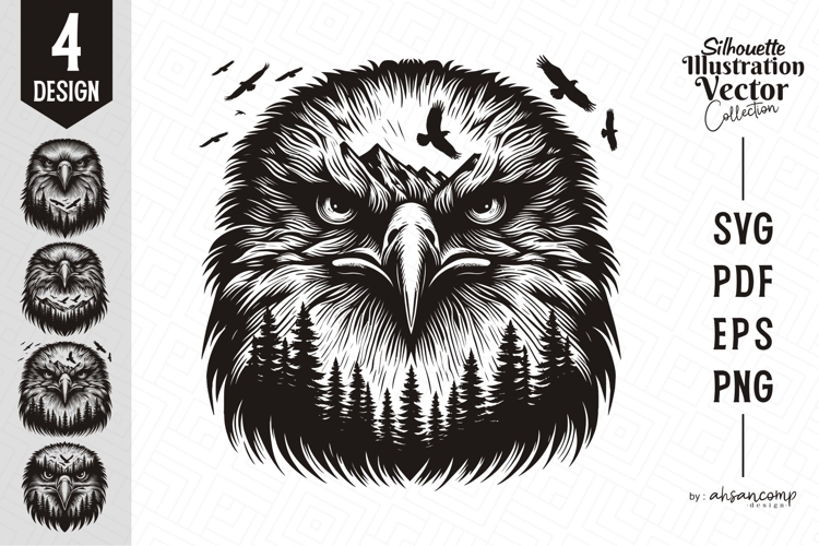 Eagle Silhouette Vector with Forest Landscape