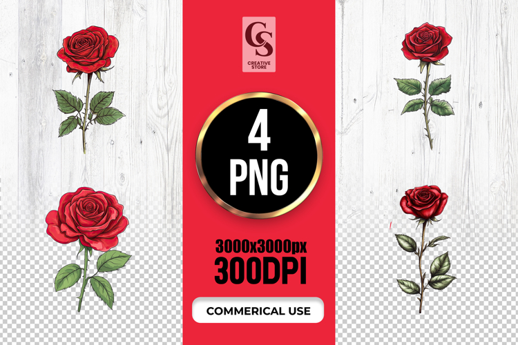Vintage Red Rose Clipart Sublimation PNG