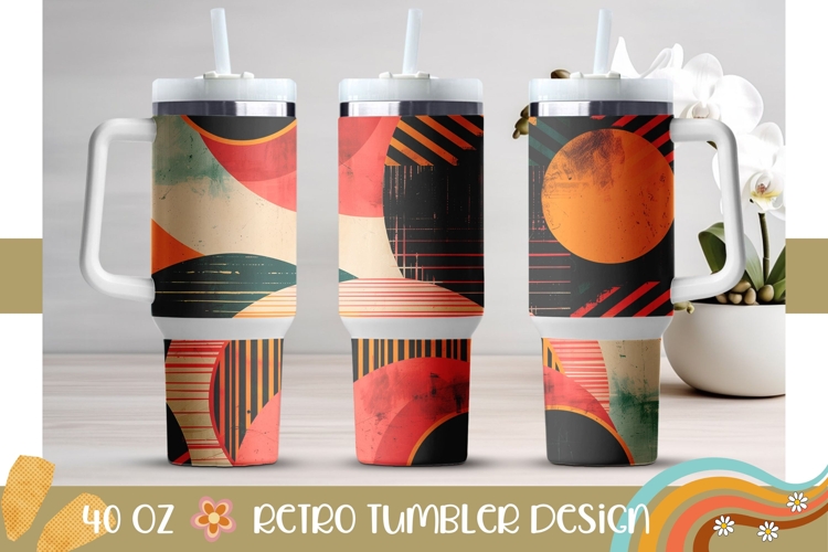 Retro Circles Tumbler Print, Retro 40 Oz Tumbler Template