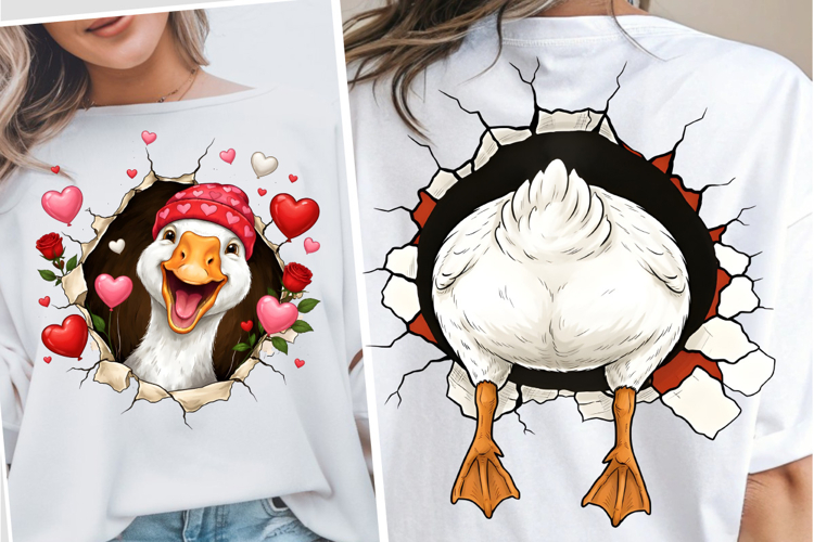 Cute Valentine Goose Front and Back PNG, Valentines day PNG