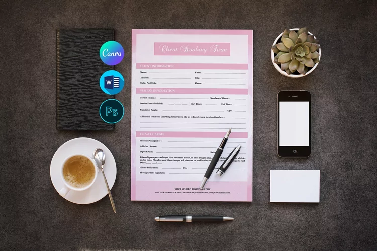 Client Contract / Booking Form. Photoshop Template