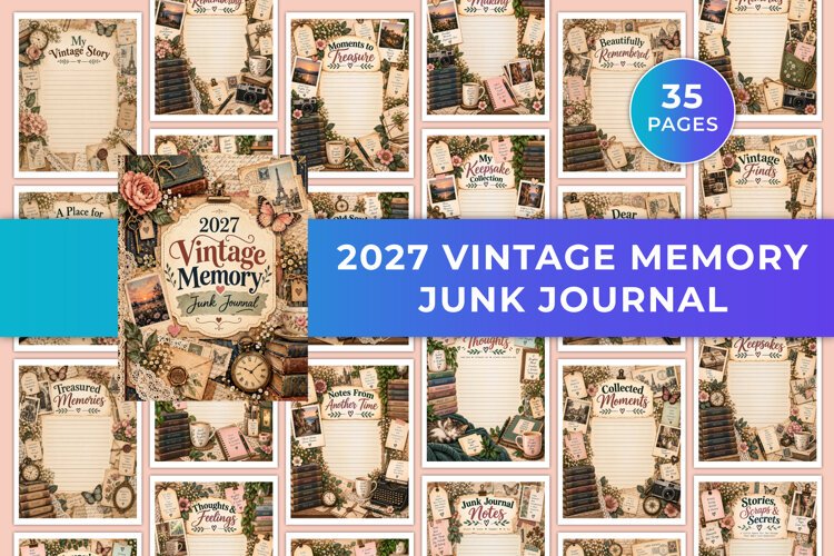 2027 Vintage Memory Junk Journal Kdp interiors example image 1