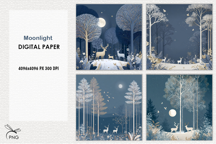 Moonlight digital paper, background clipart