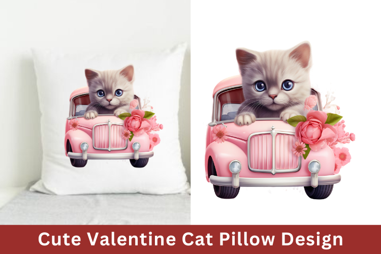 Cute Valentine Cat Pillow Design, Valentine Sublimation