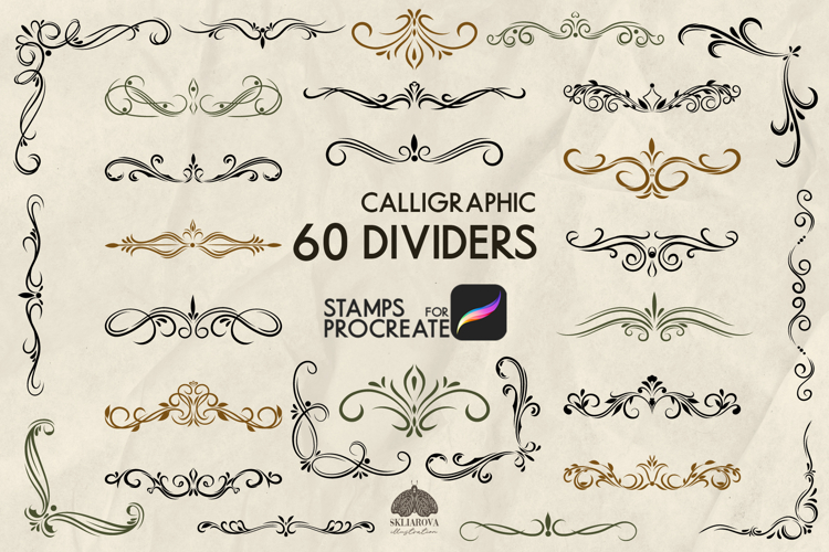 Vintage Calligraphic Text Dividers Procreate Stamps