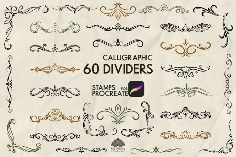 Vintage Calligraphic Text Dividers Procreate Stamps