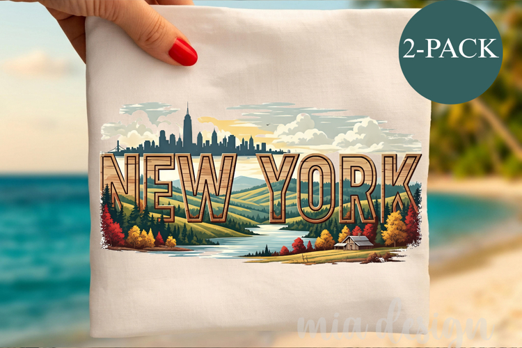 New York State PNG, Vintage NYC Skyline Sublimation Design example image 1