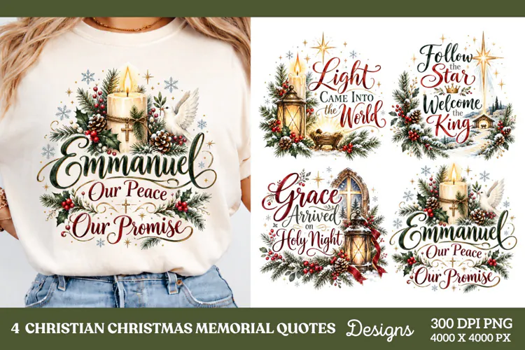 4 Christian Christmas PNG Designs, 4 Nativity Scripture PNG