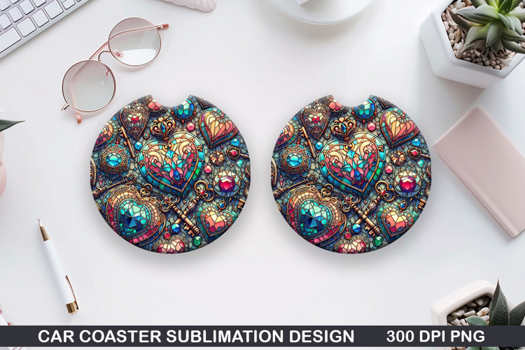 Love Heart Car Coaster Sublimation| Valentine Coaster PNG