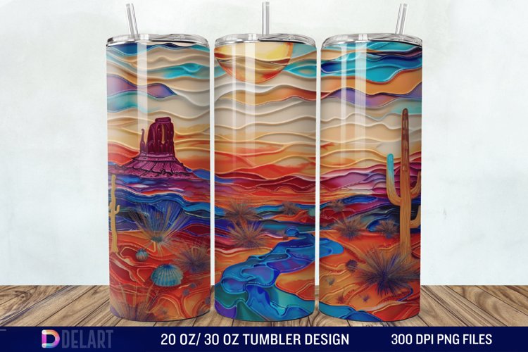 3D Tranquil Desert Oasis Stained Glass Tumbler Wrap example image 1