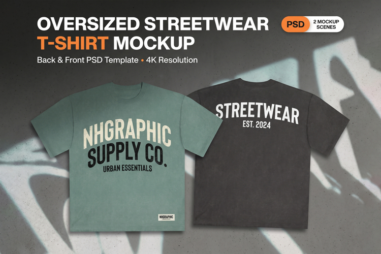 Oversized Streetwear T-Shirt Mockup PSD Bundle Front Back