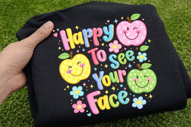 Happy To See Your Face SVG PNG Cute Smiling Apples Back to