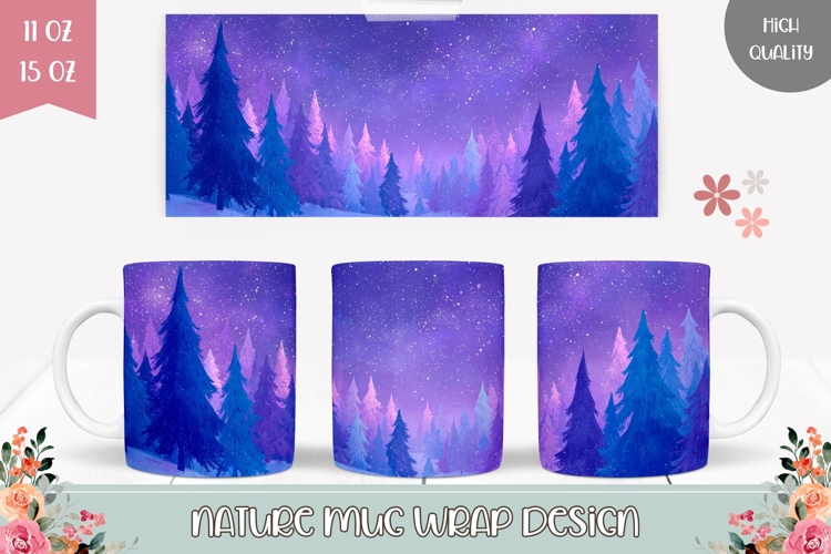 Night Sky Mug Template, Night Forest Mug Design