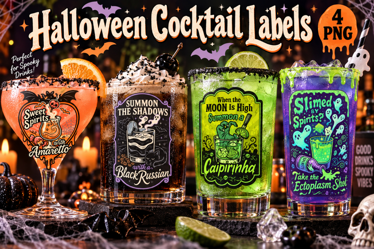 Halloween Cocktail Labels PNG, Spooky Drink Stickers