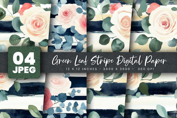Green Leaf Stripe Digital Paper