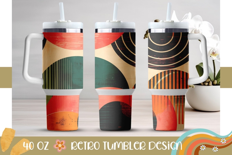 Retro Tumbler Wrap, Retro Circles 40 Oz Tumbler Template