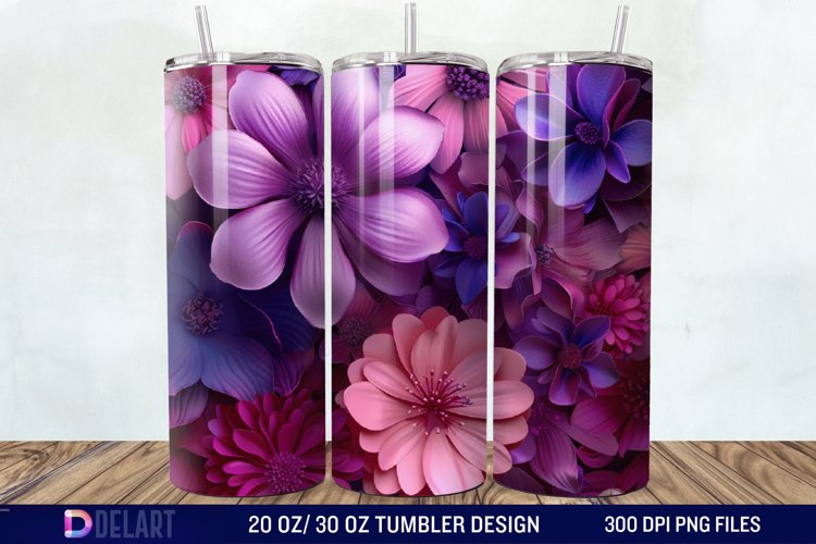 3D Fuchsia and Violet Flowers Tumbler Wrap example image 1