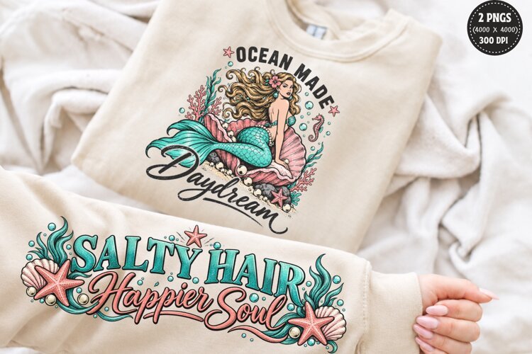 Ocean Made Mermaid Front Sleeve PNG, Mermaid Shirt Sleeve De example image 1