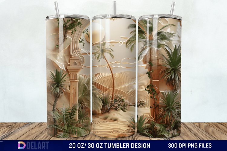 3D Tranquil Desert Oasis Stained Glass Tumbler Wrap example image 1
