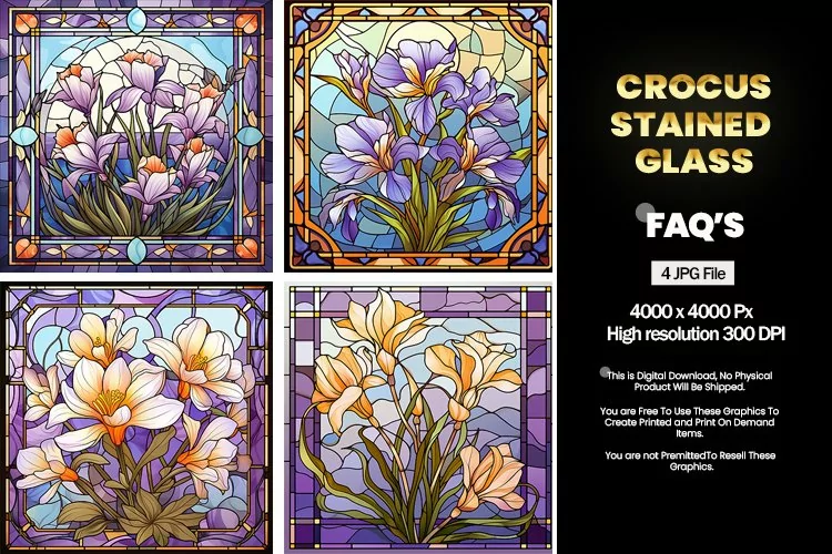 Stained Glass Crocus Square Coaster - 04 Variations