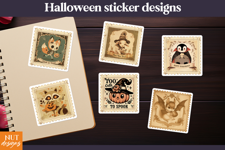 Vintage Halloween Stickers Cute Halloween post stamps