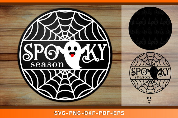 Spooky Season, Halloween Round Door Hanger Sign SVG Cut File