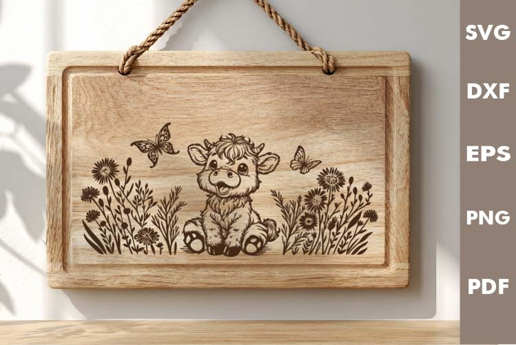 Baby Highland cow Design, Cutting board SVG, Laser cut SVG