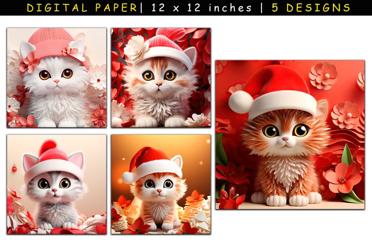 Christmas Cats Digital Paper, Christmas Sublimation example image 1