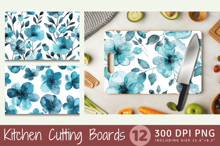 Watercolor Turquoise Flowers Cutting Boards sublimation Desi