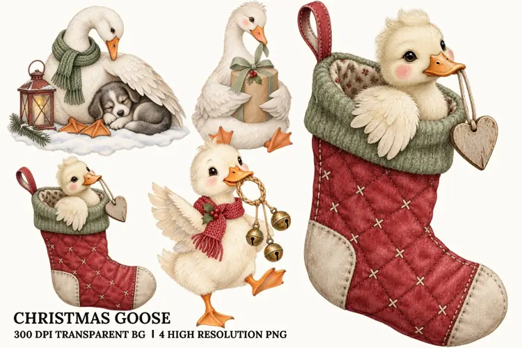 Christmas Goose PNG, Cozy Winter Sublimation Designs