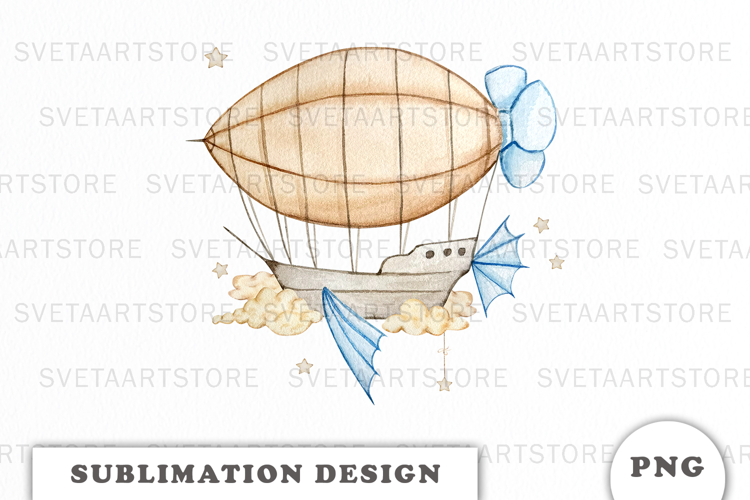 Watercolor Airship Balloon png