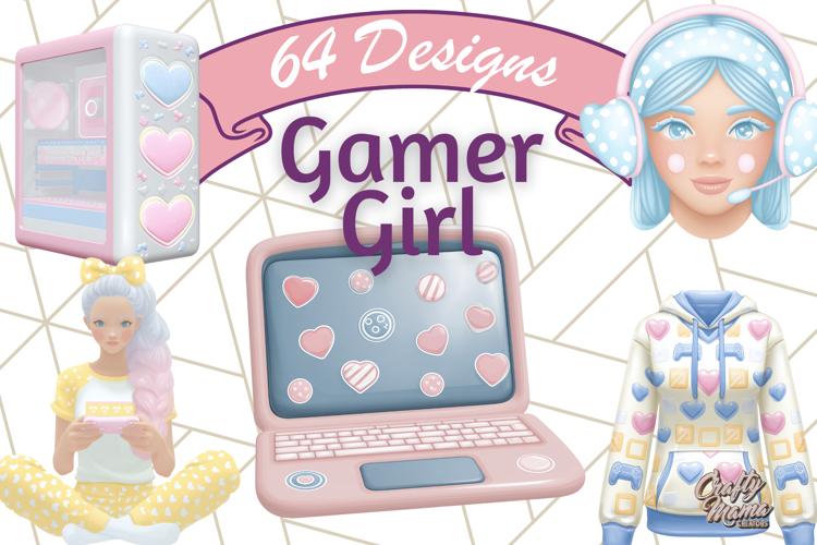 Pastel Gamer Girl Clipart PNG, Kawaii Gaming Elements