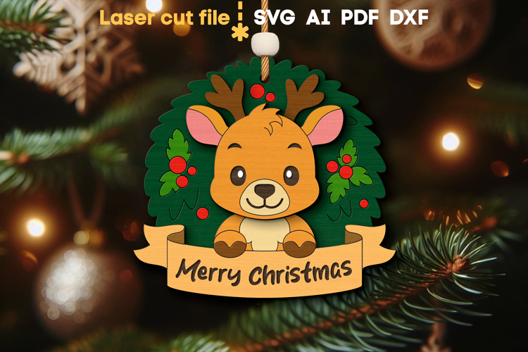 Deer Christmas Ornament SVG laser cut file for Glowforge