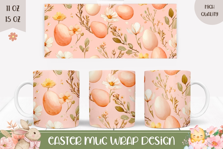 Pastel Easter Eggs Mug Wrap Design, Spring Mug Template