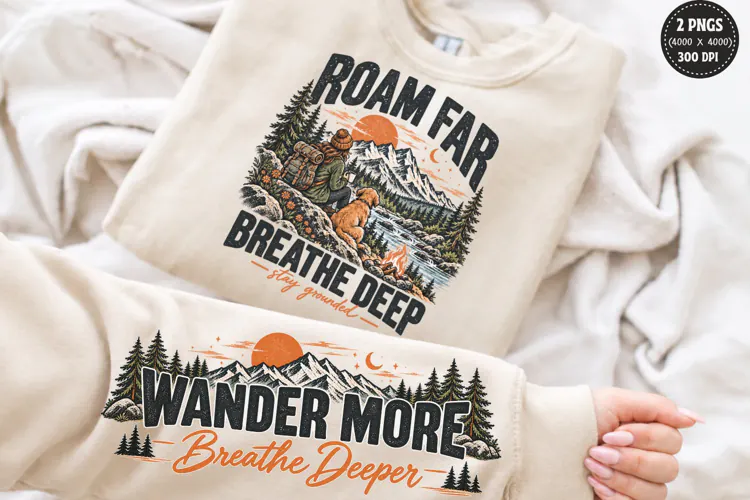 Wander More Front Sleeve PNG, Mountain Hiking Front Sleeve D
