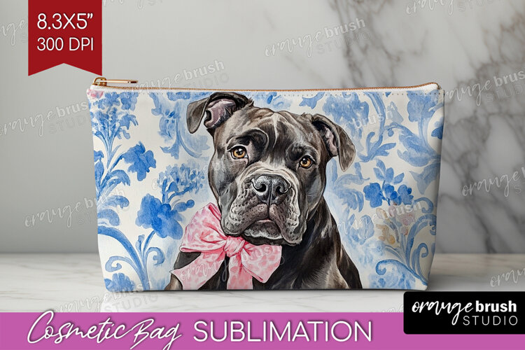 Cane Corso Dog Cosmetic Bag Blue Toile Makeup Bag PNG example image 1